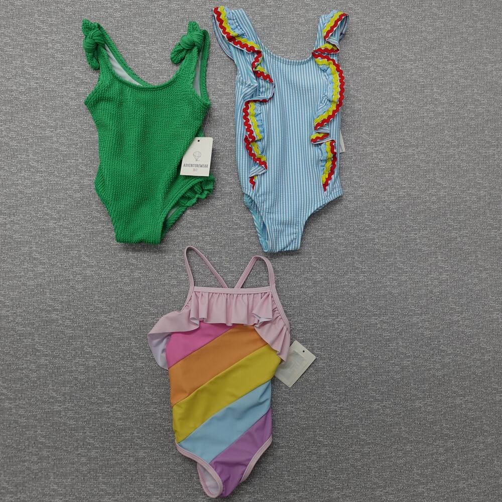 Dillard's Adventurewear360 Youth 12M Blue, Green & Pink Rainbow Ruffle Swimsuits